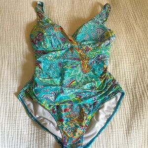 Lauren Ralph Lauren Size 8 Teal Paisley One-Piece Swimsuit PREPPY CLASSIC